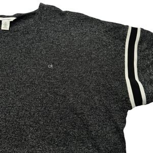 CALVIN KLEIN Men's Large Black Heather Short Sleeve Ringer‎ Stripe Tee Shirt